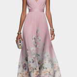 Sauline Vestido Maxi Floral Sin Mangas En V Gasa Exclusiva