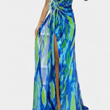 Aylin Vestido Maxi Asimétrico Estampado Colección Exclusiva