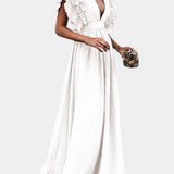 Lucera Vestido Maxi Exclusivo Tejido Suave Mangas Volantes