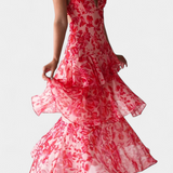Domenica Vestido de Gasa con Escote en V y Capas Exclusivas