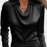 Dilnaz Blusa Satinada Con Escote En Cascada De Lujo