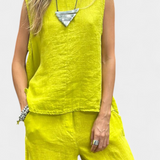Leona Conjunto Chaleco Pantalón Algodón Lino Exclusivo
