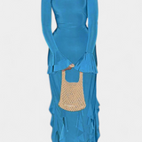 Calissa Vestido Seda Exclusivo Volantes Mangas Acampanadas