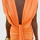 Lakisha Vestido Midi Fruncido Escote Profundo Exclusivo