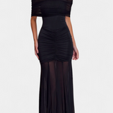 Alodia Vestido Maxi Hombros Con Capa De Malla Exclusivo