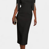 Reece Vestido Midi Con Perlas Cuello Redondo Exclusivo