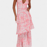 Domenica Vestido de Gasa con Escote en V y Capas Exclusivas