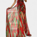 Aylin Vestido Maxi Asimétrico Estampado Colección Exclusiva