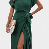 Begoña Vestido Cruzado Exclusivo Con Cinturón Abertura Sutil