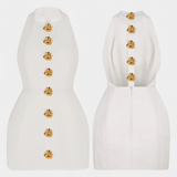 Yvonne Vestido Mini Halter Aplique Floral Cosido a Mano