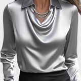 Dilnaz Blusa Satinada Con Escote En Cascada De Lujo