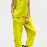 Leona Conjunto Chaleco Pantalón Algodón Lino Exclusivo