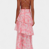 Domenica Vestido de Gasa con Escote en V y Capas Exclusivas