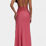 Ashanty Vestido Largo Halter Con Encaje Transparente Elite