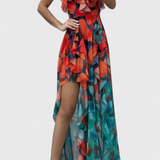 Andy Vestido Maxi Sin Mangas Capas Volantes Exclusivo