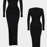 Freda Vestido Manga Larga Con Plisado Exclusivo Escote En V