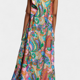 Ginette Vestido Maxi Satén Estampado Arcoíris Exclusivo
