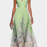 Sauline Vestido Maxi Floral Sin Mangas En V Gasa Exclusiva
