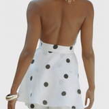 Eshra Conjunto Top Halter Y Shorts Lunares Marfil Exclusivo