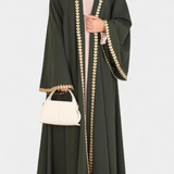 Ginebra Abaya Fluida Bordado Dorado Hojas Exclusivas