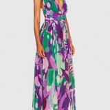Cecil Vestido Largo Plisado Estampado Acuarela Exclusiva
