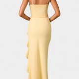 Cindy Vestido Midi Corsé Volantes Asimétricos Seda Exclusivo
