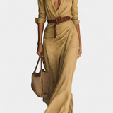 Souline Vestido Maxi Solapa Manga Larga Sastrería Exclusiva