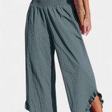 Martina Pantalón Palazzo Talle Alto Lino Exclusivo Volantes