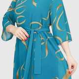 Ame Vestido Midi Estampado Cinturón Tejido Ligero Exclusivo