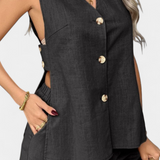 Loren Conjunto de Lino Sin Mangas Estilo Relajado Exclusivo