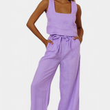 Pascuala Conjunto Lino Blusa Sin Mangas Pantalón Exclusivo