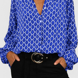 Jemima Blusa Botones Estampado Geométrico Algodón Premium