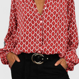 Jemima Blusa Botones Estampado Geométrico Algodón Premium