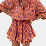 Yasmine Mono Mini Estampado Ikat Volantes Exclusiva