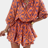 Yasmine Mono Mini Estampado Ikat Volantes Exclusiva