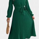 Theresa Vestido Cuello Alto Plisado Colección Exclusiva