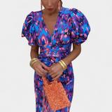 Wibia Vestido Estampado Seda Fruncido Mangas Volumen Vip