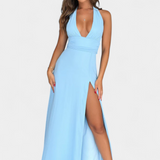 Latisha Vestido Halter Con Gran Abertura Colección Lujo