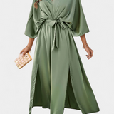 Milly Vestido Elegante Con Lazo Abertura Exclusivo Sutil