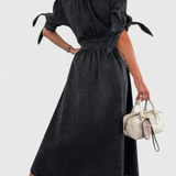 Adelina Vestido Midi Denim Premium Con Botones Y Escote V