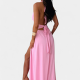 Latisha Vestido Halter Con Gran Abertura Colección Lujo