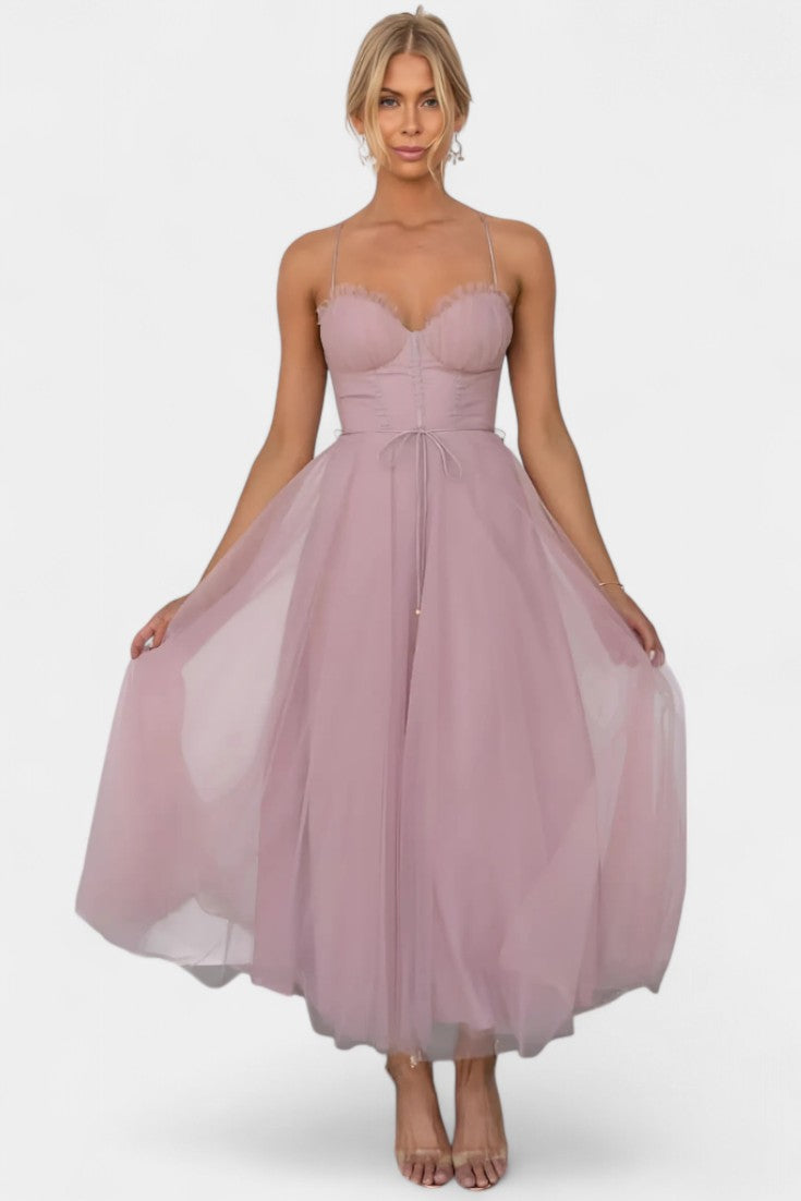 Eileen Vestido Midi De Tul Elegante Con Corsé Exclusivo