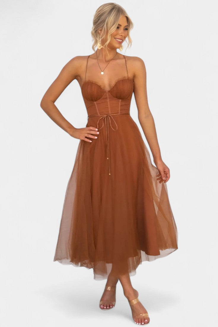 Eileen Vestido Midi De Tul Elegante Con Corsé Exclusivo