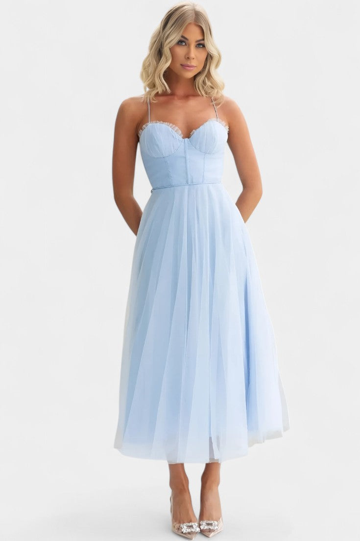 Eileen Vestido Midi De Tul Elegante Con Corsé Exclusivo