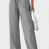 Sabina Pantalón Recto Rayado Cintura Ajustable Exclusivo