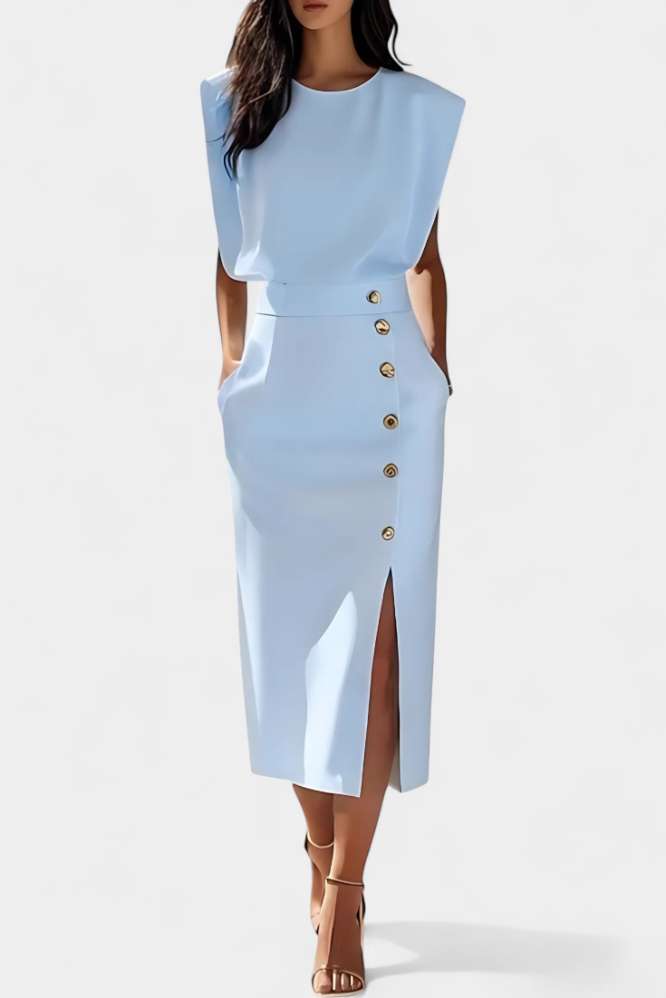 Ceecee Vestido Midi Manga Larga Botones Exclusivos