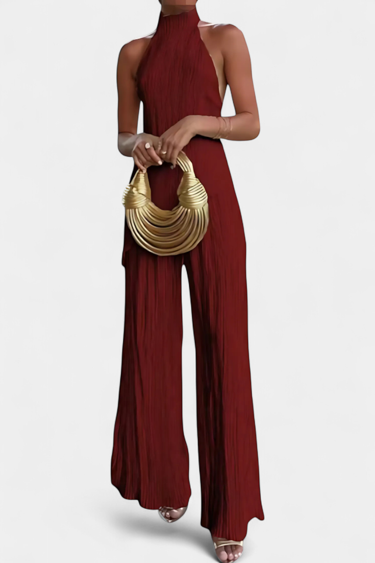 Pilarica Conjunto Plisado Brillo Halter Pantalón Exclusivo