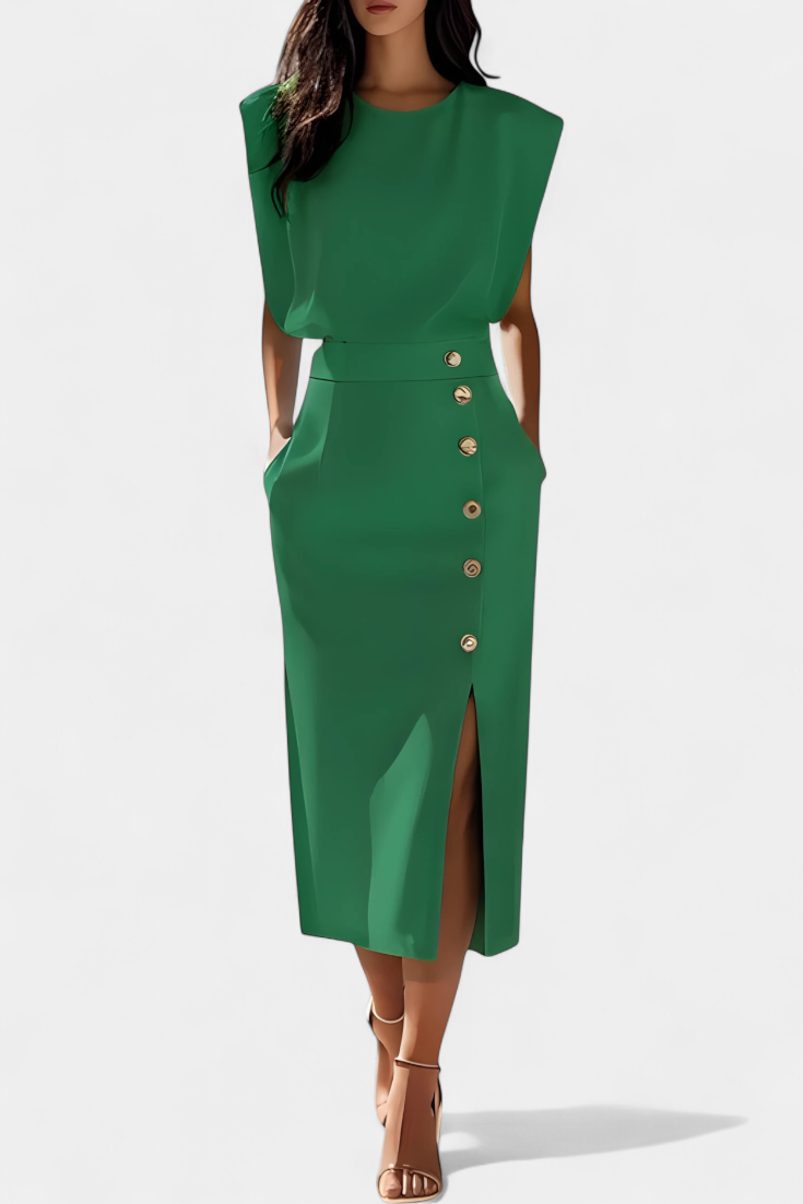 Ceecee Vestido Midi Manga Larga Botones Exclusivos