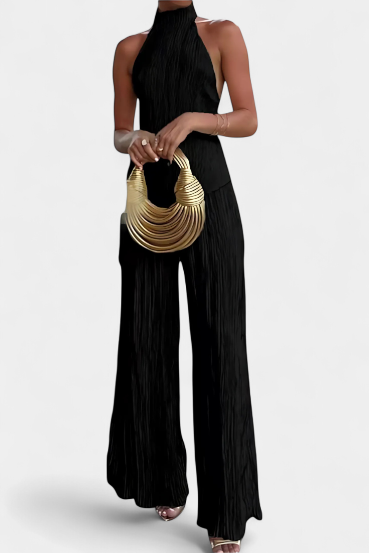 Pilarica Conjunto Plisado Brillo Halter Pantalón Exclusivo