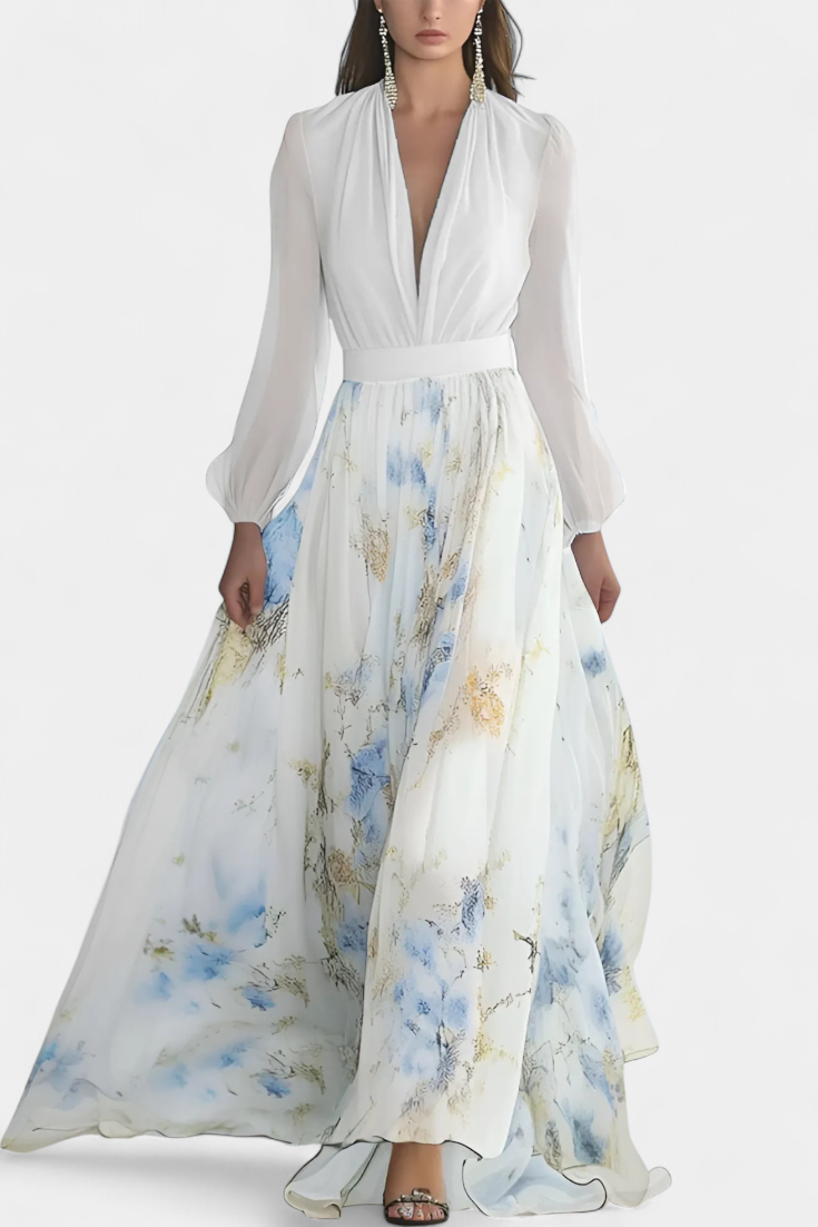 Eliane Vestido Largo Estampado Floral Acuarela Exclusivo